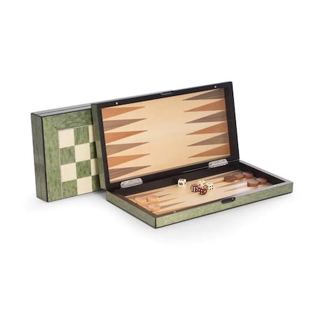 Bey Berk International Bey-Berk International G553 15.5 in. Lacquer Finished Green Inlaid Wood Backgammon & Chess Set G553